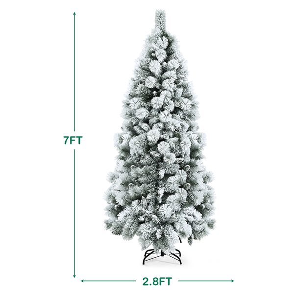 Costway 7-ft Full Flocked White Artificial Christmas Tree with Lights