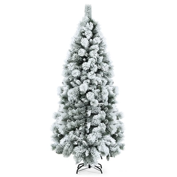 Costway 7-ft Full Flocked White Artificial Christmas Tree with Lights