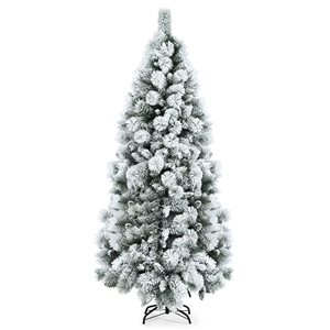 Costway 7-ft Full Flocked White Artificial Christmas Tree with Lights