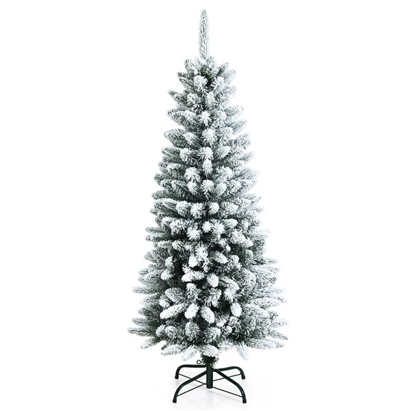 Costway 4.5ft Slim Flocked White Artificial Christmas Tree with 373