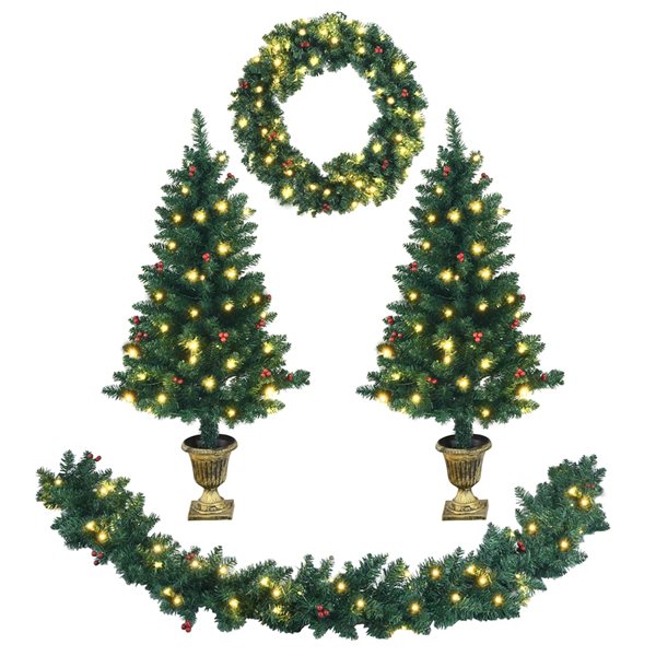 Costway 4ft Prelit Flat Base Full Green Artificial Christmas Tree