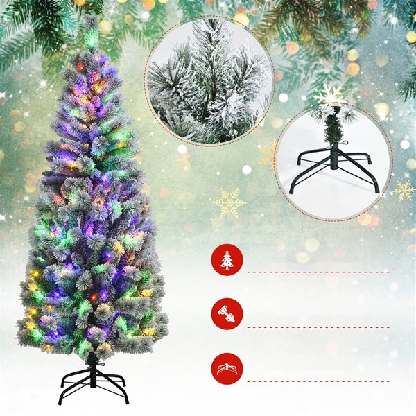 Costway 6-ft Pre-lit Full Flocked White Artificial Christmas Tree with 200 Multicolour LED Lights