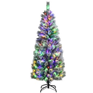 Costway 6-ft Pre-lit Full Flocked White Artificial Christmas Tree with 200 Multicolour LED Lights