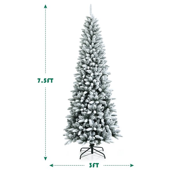 Costway 7.5-ft Slim Flocked White Artificial Christmas Tree with 1189 Tips