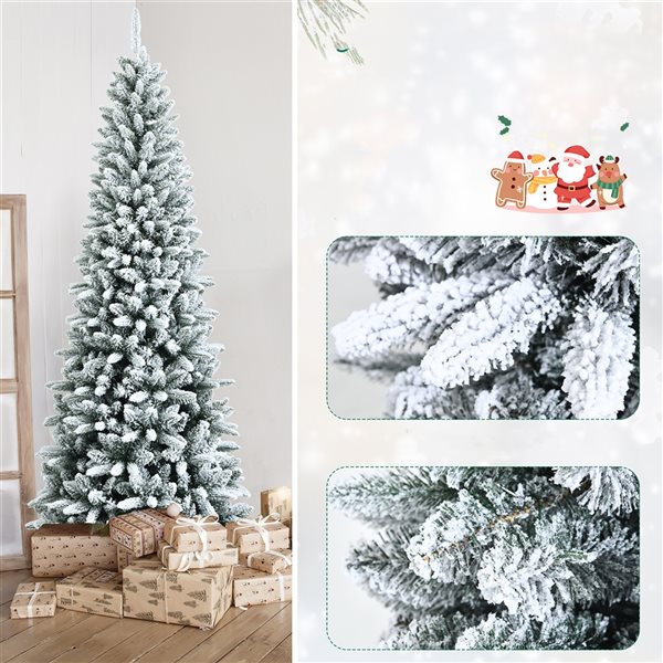 Costway 7.5-ft Slim Flocked White Artificial Christmas Tree with 1189 Tips