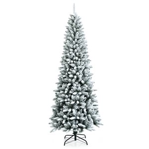 Costway 7.5-ft Slim Flocked White Artificial Christmas Tree with 1189 Tips