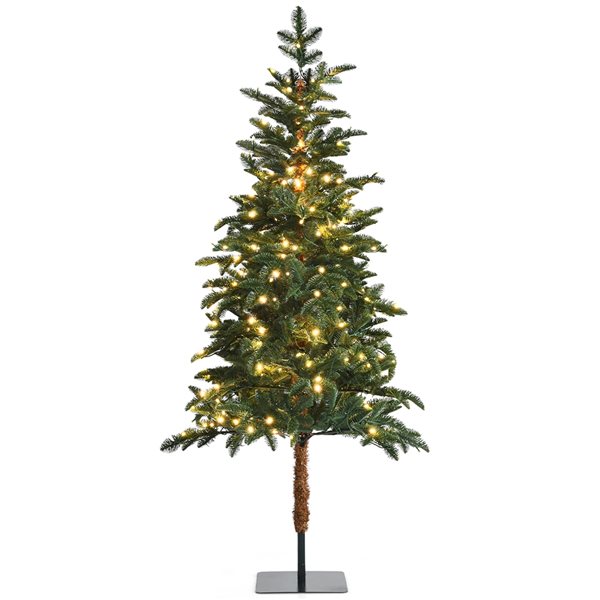 Costway 6ft Prelit Flat Base Slim Green Artificial Christmas Tree