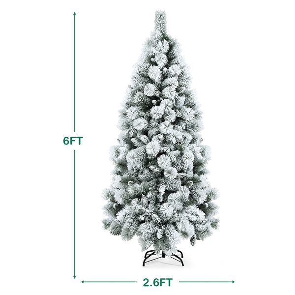 Costway 6-ft Full Flocked White Artificial Christmas Tree with Lights