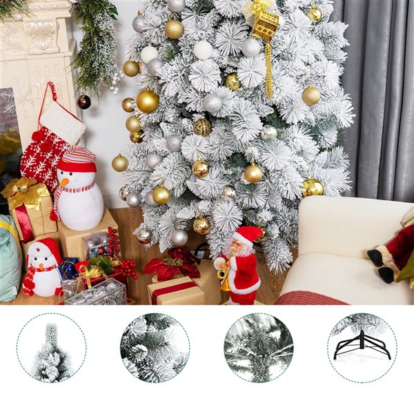 Costway 6-ft Full Flocked White Artificial Christmas Tree with Lights