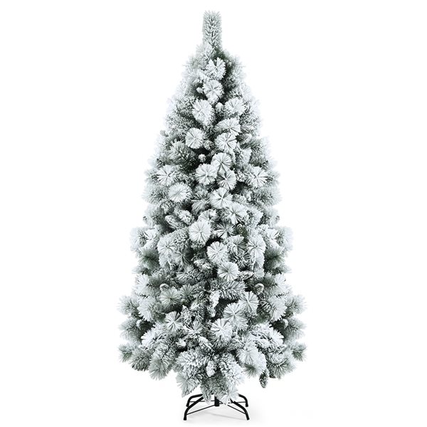 Costway 6-ft Full Flocked White Artificial Christmas Tree with Lights