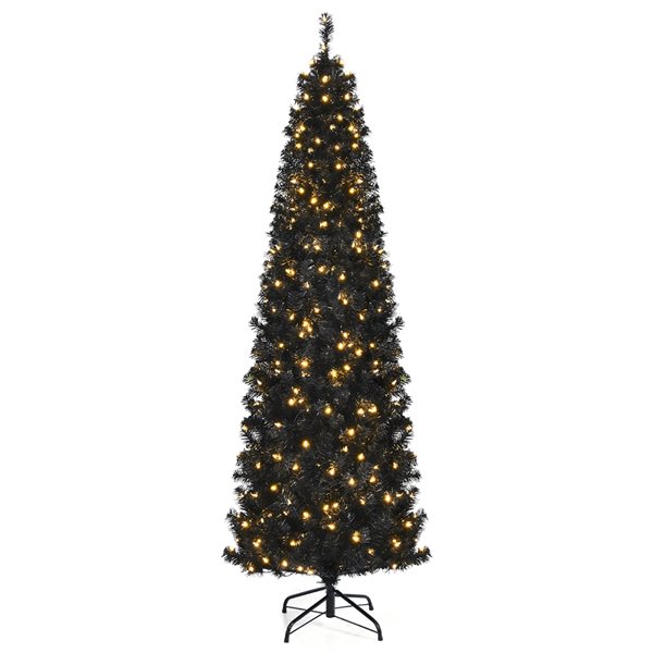 Costway 7ft Prelit Slim Black Artificial Christmas Tree with 350 Warm