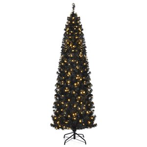 Costway 7-ft Pre-lit Slim Black Artificial Christmas Tree with 350 Warm White LED Lights