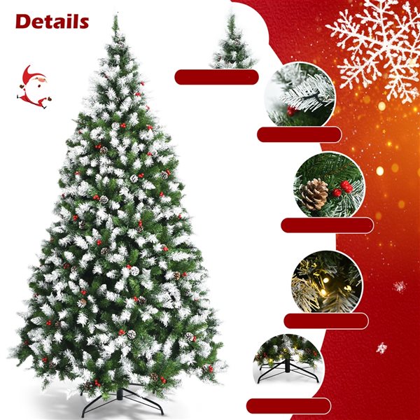 Costway 7.5-ft Pre-lit Full Flocked Green Artificial Christmas Tree with 550 Warm White LED Lights with 1398 Tips
