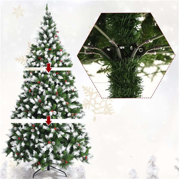 Costway 7.5-ft Pre-lit Full Flocked Green Artificial Christmas Tree with 550 Warm White LED Lights with 1398 Tips