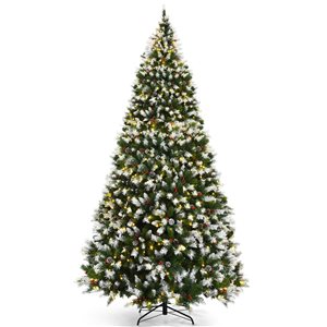 Costway 9-ft Pre-lit Full Flocked Green Artificial Christmas Tree with 900 Warm White LED Lights and 2058 Tips