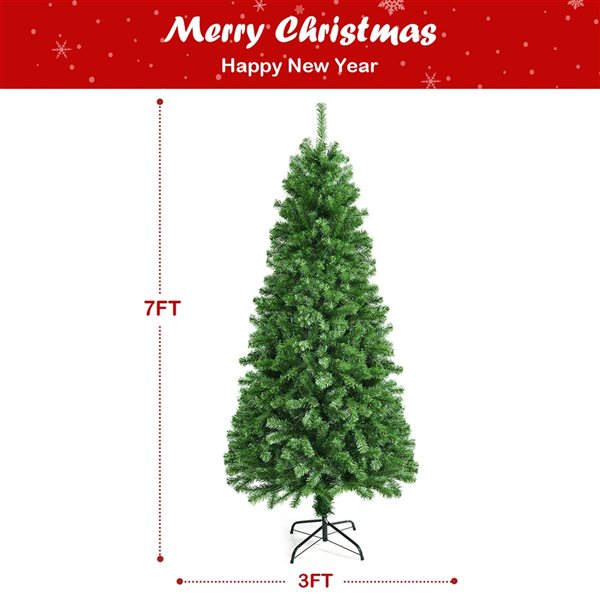 Costway 7-ft Pre-lit Full Green Artificial Christmas Tree with 820 Branch Tips