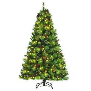 Costway 7-ft Pre-lit Full Green Artificial Christmas Tree with 500 Warm White LED Lights