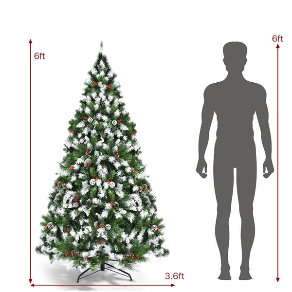 Costway 6-ft Pre-lit Full Flocked Green Artificial Christmas Tree with 250 Warm White LED Lights and 818 Tips