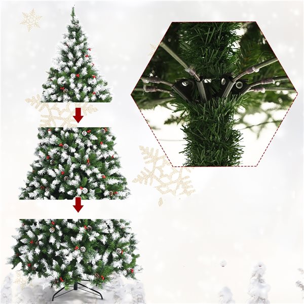 Costway 6-ft Pre-lit Full Flocked Green Artificial Christmas Tree with 250 Warm White LED Lights and 818 Tips