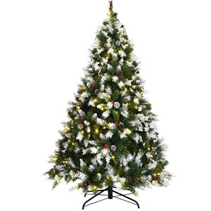 Costway 6-ft Pre-lit Full Flocked Green Artificial Christmas Tree with 250 Warm White LED Lights and 818 Tips