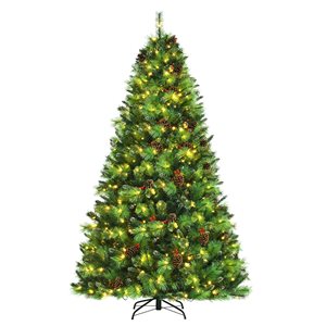 Costway 8-ft Pre-lit Full Green Artificial Christmas Tree with 700 Warm White LED Lights