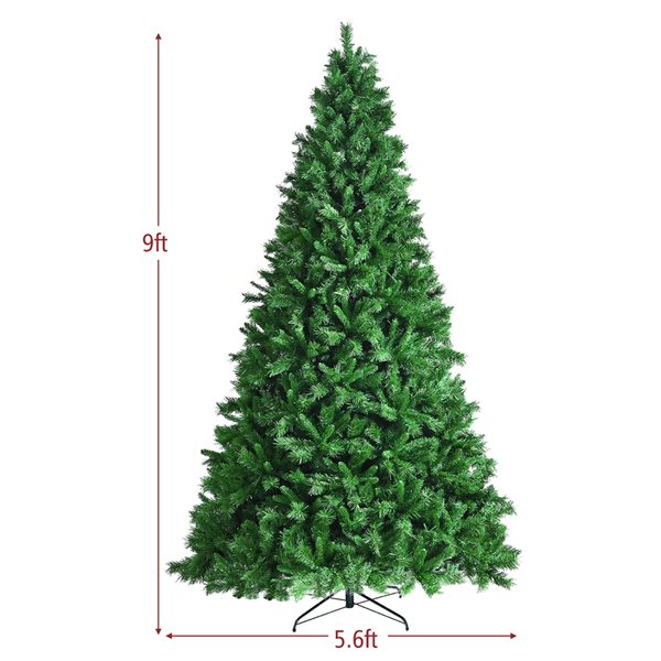 Costway 9-ft Pre-lit Full Green Artificial Christmas Tree with 850 Warm ...