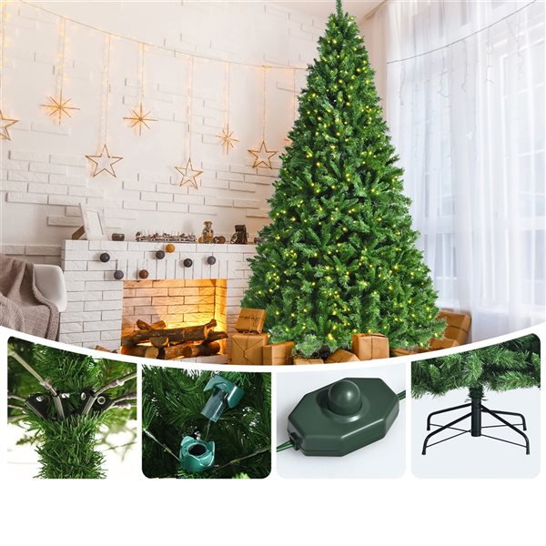 Costway 9-ft Pre-lit Full Green Artificial Christmas Tree with 850 Warm White LED Lights