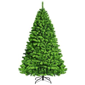 Costway 7.5-ft Full Flocked Green Artificial Christmas Tree with Lights