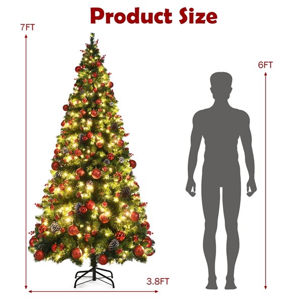 Costway 7-ft Pre-lit Full Green Artificial Christmas Tree with 350 Warm White LED Lights