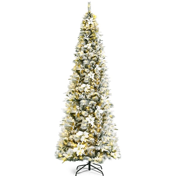 Costway 8ft Prelit Full Flocked White Artificial Christmas Tree with