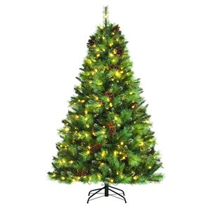 Costway 6-ft Pre-lit Full Green Artificial Christmas Tree with 350 Warm White LED Lights