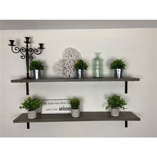 La Grange 24-in x 2-in x 6-in Wood Shelf in Concrete Grey