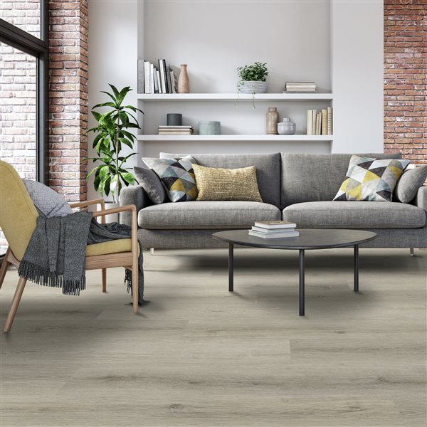 Revêtement de plancher SPC 4+1 mm en vinyle rigide de everhome de 60 po x 9 po gris Salem