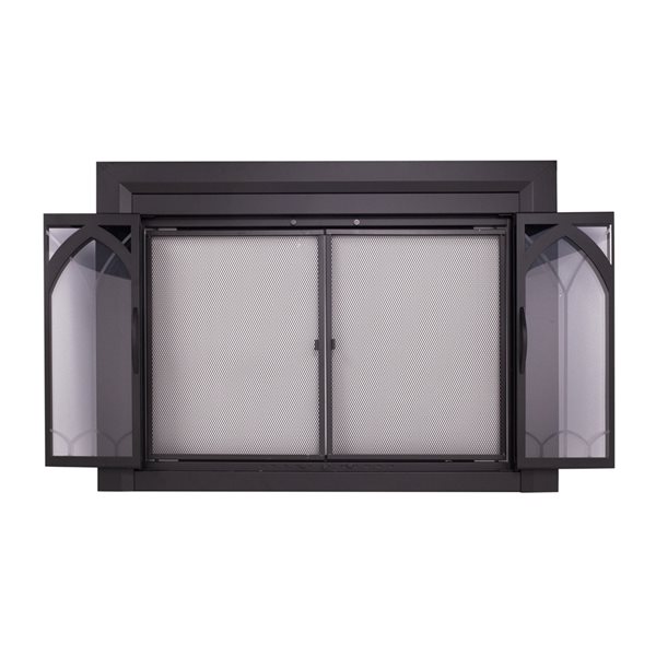 Pleasant Hearth Collin 30-in to 37-in x 22-1/2-in to 29-1/2-in Bifold Tempered Glass Fireplace Doors in Black
