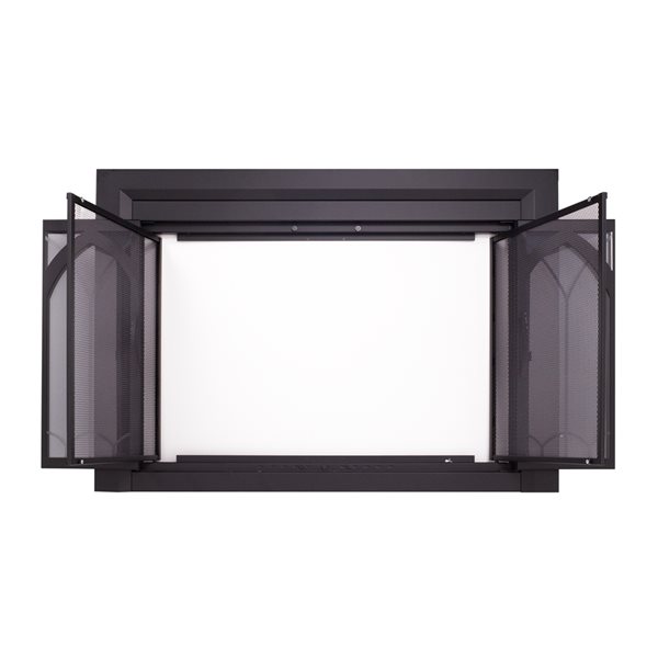 Pleasant Hearth Collin 30-in to 37-in x 22-1/2-in to 29-1/2-in Bifold Tempered Glass Fireplace Doors in Black