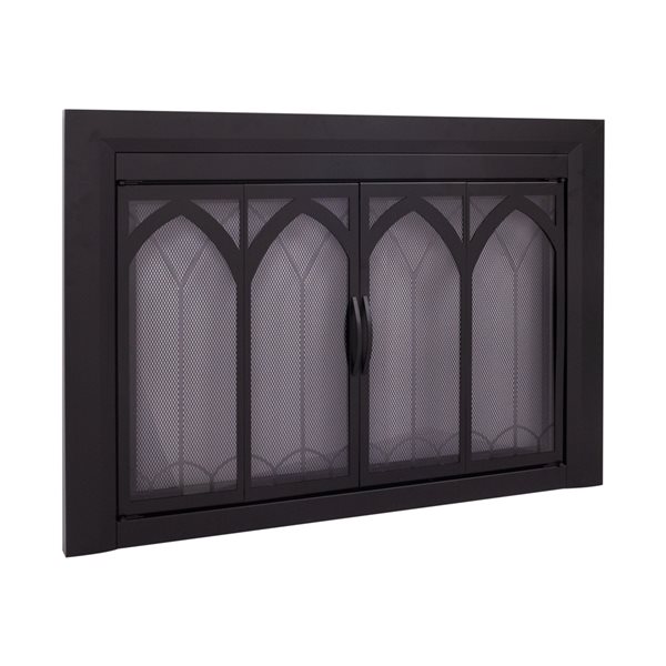 Pleasant Hearth Collin 30-in to 37-in x 22-1/2-in to 29-1/2-in Bifold Tempered Glass Fireplace Doors in Black