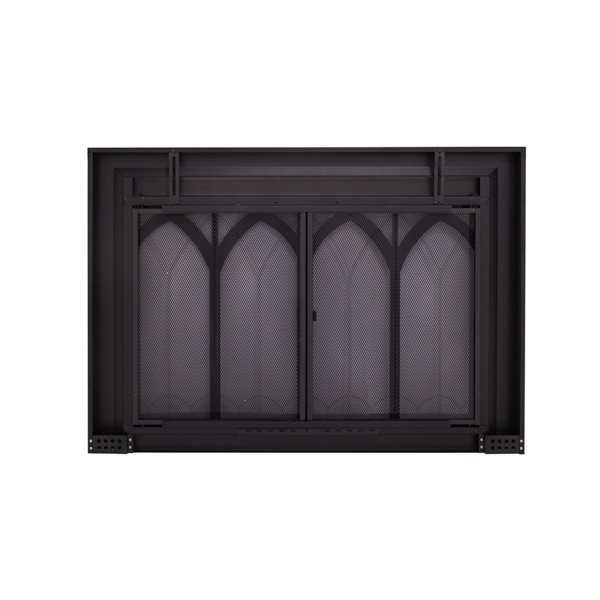 Pleasant Hearth Collin 30-in to 37-in x 22-1/2-in to 29-1/2-in Bifold Tempered Glass Fireplace Doors in Black