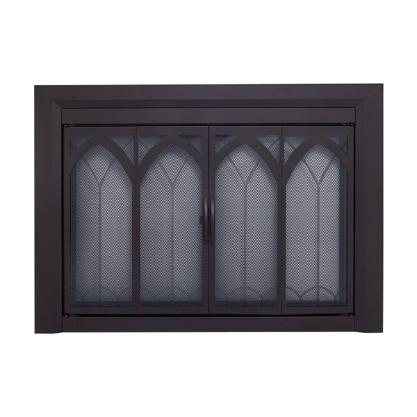 Pleasant Hearth Collin 30-in to 37-in x 22-1/2-in to 29-1/2-in Bifold Tempered Glass Fireplace Doors in Black
