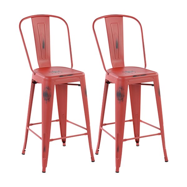 Red metal bar stools with deals back