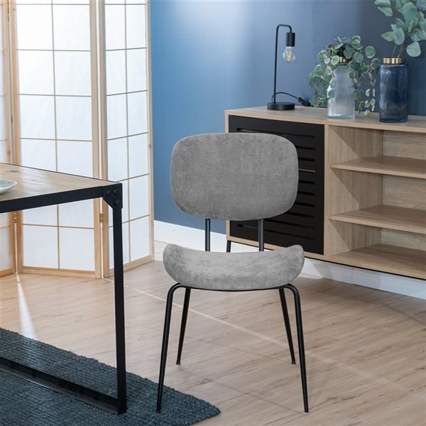Homycasa Cleon terry Grey Linen Metal Frame Dining Chair (Set of 2)