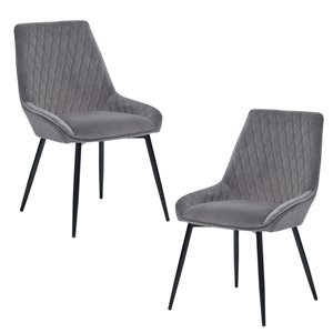 Ensemble de 2 chaises de salle à manger Rabiot grises en velours avec cadre en métal par Homycasa