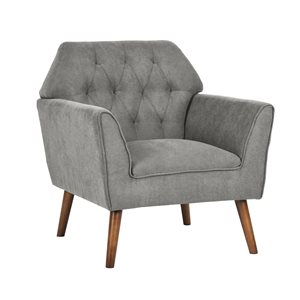 Homycasa Hooper Grey Fabric Upholstered Tufted Back Rubber Wood Arm Chair