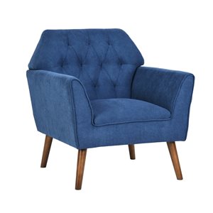 Homycasa Hooper Blue Upholstered Tufted Back Rubber Wood Legs Arm Chair
