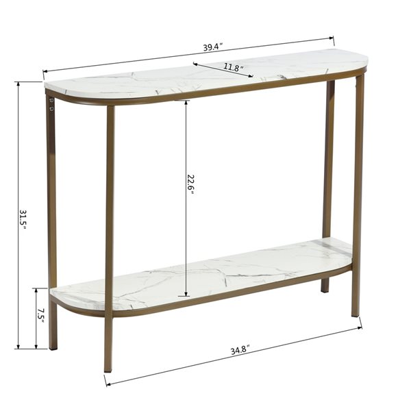 Homy Casa Adria 39-in White Marble Modern Half Moon Console Table