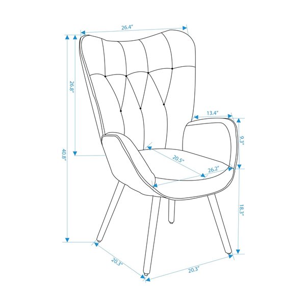 Homy Casa Wing Blue Fabric Upholstered Wing Back Leisure Arm Chair