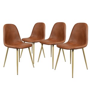 Ensemble de 4 chaises de salle à manger Charlton brunes en similicuir avec cadre en métal par Homycasa