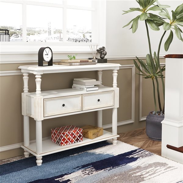 Homycasa Lyting 39-in White Midcentury Console Table
