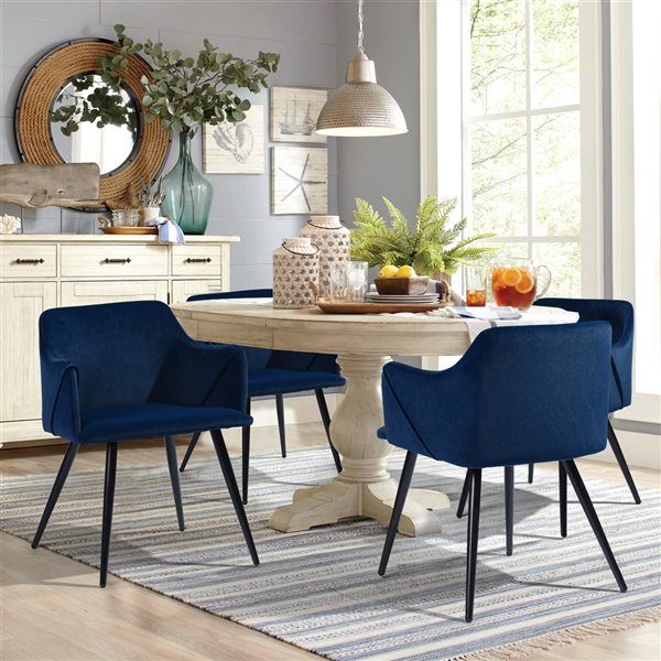 Homycasa Aldridge frosted Blue Velvet Metal Frame Dining Chair (Set of 2)