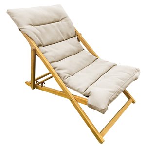 Chaise longue F. Corriveau International fixe en bois d'acacia avec siège écru