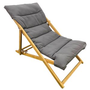 F. Corriveau International Acacia Wood Stationary Deck Chair with Charcoal Seat